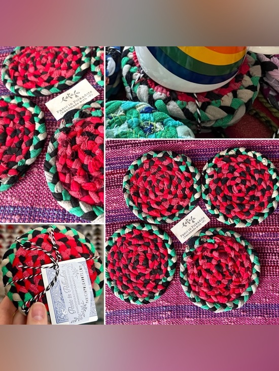 Panic in Polkadots Other - Set of Four Braided Coasters